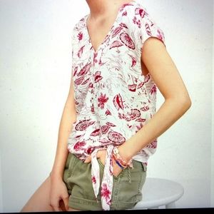 Anthropologie TINY retro beach print side tie tshirt top XS